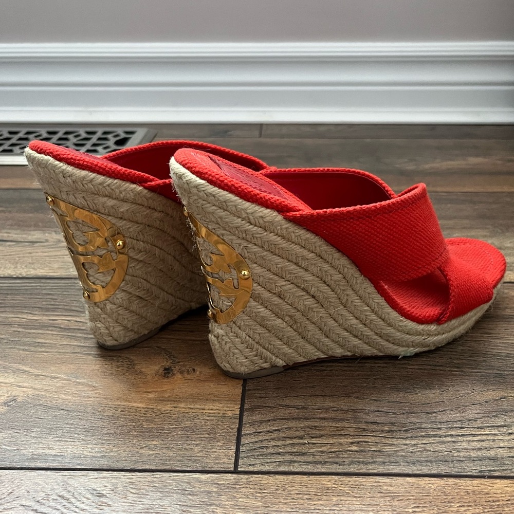 Tory Burch Red Platform Wedge Heel Espadrilles